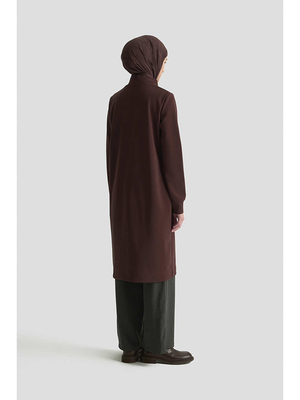 Kahverengi Fermuar Detaylı Basic Tunik Kahve-3