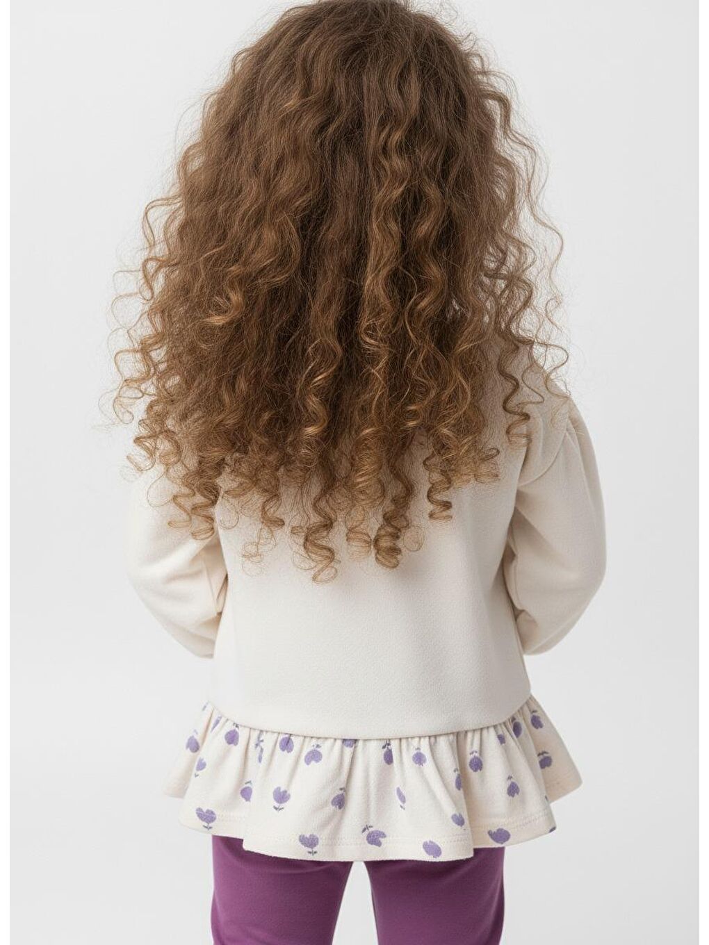 Kız Çocuk Oversize Çiçek Baskılı Pamuklu Ekru Sweatshirt-2