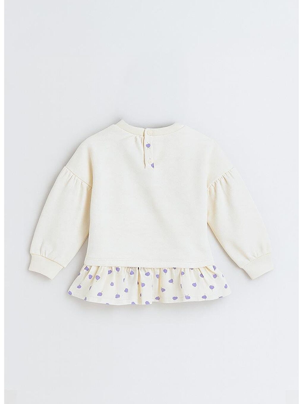 Kız Çocuk Oversize Çiçek Baskılı Pamuklu Ekru Sweatshirt-4