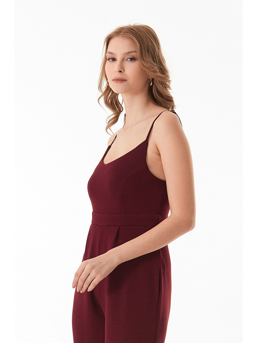 Bordo Askılı Fermuarlı Modal Tulum-1