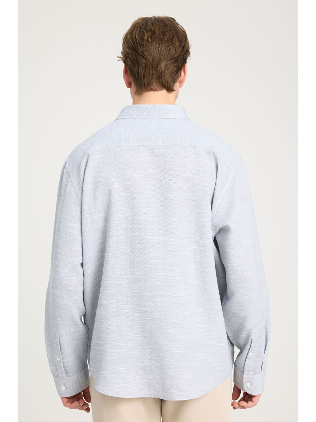 Loose Fit Rahat Kesim %100 Pamuk Gri Gömlek-4