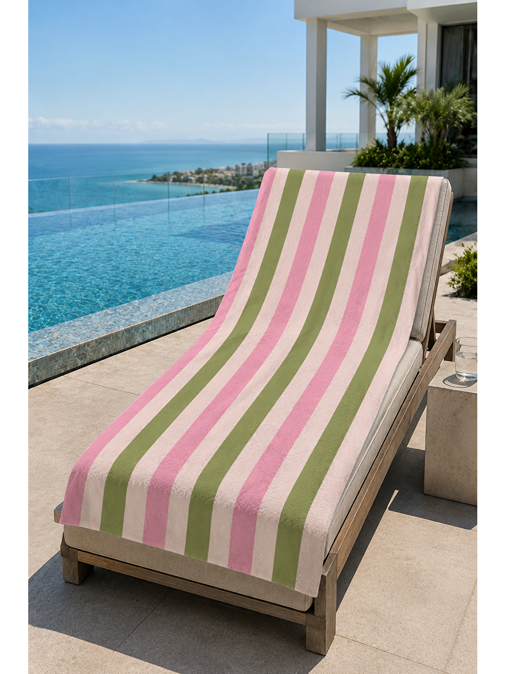 Lacivert Pembe Yeşil Dikey Şerit Desenli 70x150 Plaj Havlusu-5