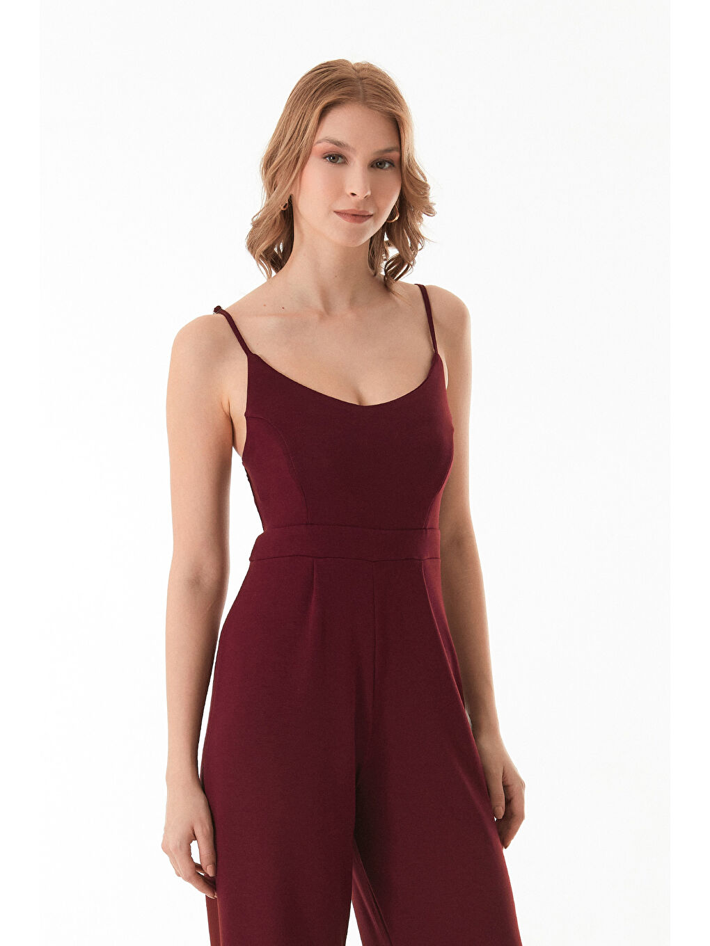 Bordo Askılı Fermuarlı Modal Tulum-3