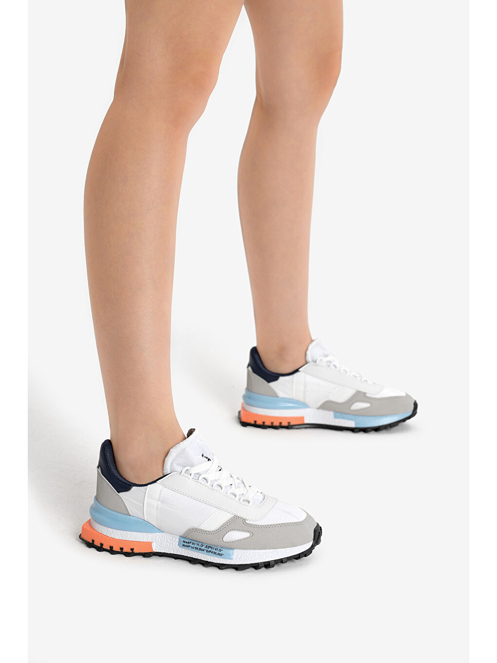 Unisex Beyaz Mavi Kalın Termo Taban Yazı Detaylı Retro Stil Günlük Spor Ayakkabı-2