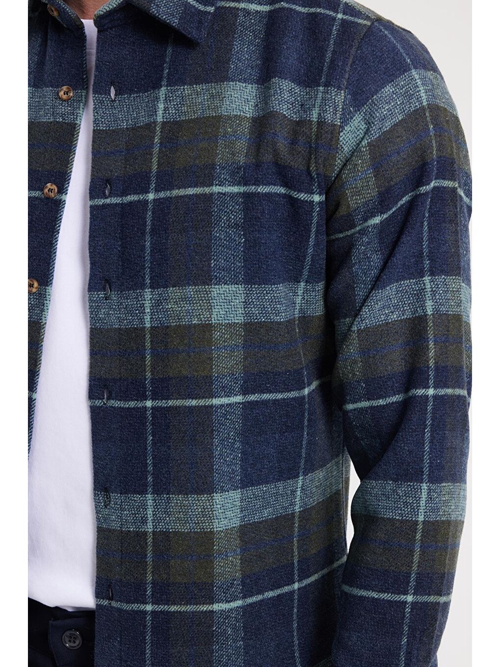 Yeşil Erkek Slim Fit Dar Kesim Kareli Kışlık Oduncu Gömlek-3