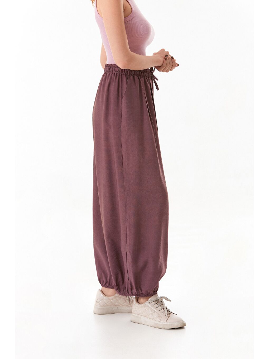 Mor Beli Ve Paçası Lastikli Şalvar Pantolon-4