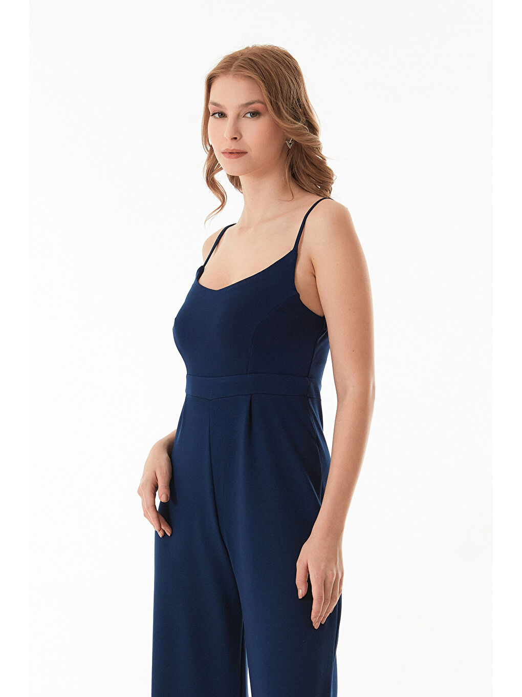 Lacivert Askılı Fermuarlı Modal Tulum-2