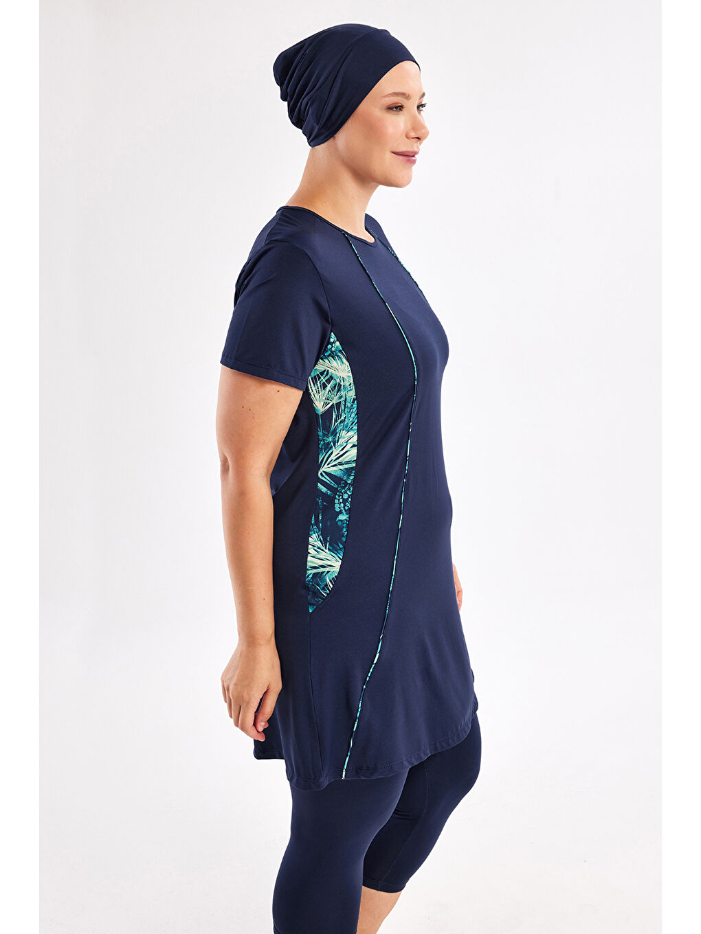 Büyük Beden Kısa Kollu Yarı Kapalı Mayo 2804 Koyu Lacivert-2