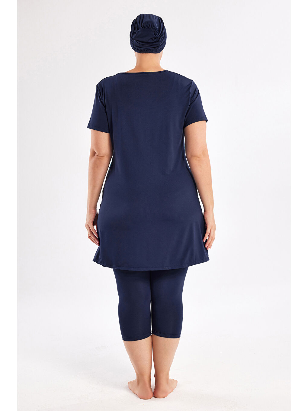 Büyük Beden Kısa Kollu Yarı Kapalı Mayo 2804 Koyu Lacivert-4