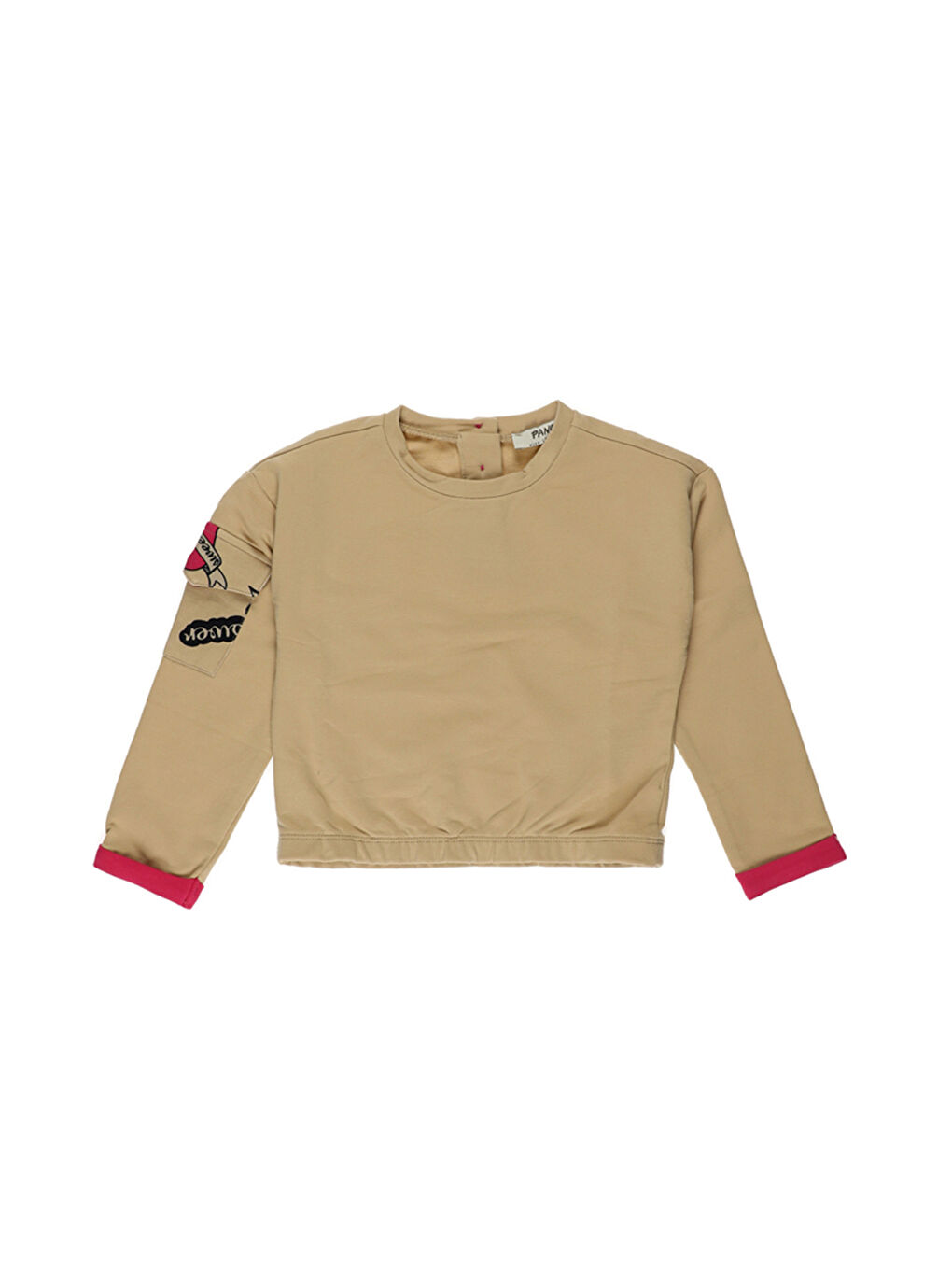 Kız Bebek Kolu Cep Detaylı Bej Sweatshirt