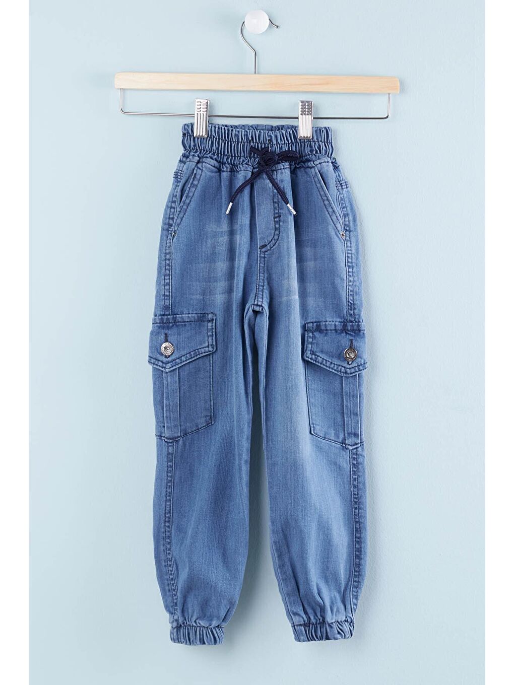 Erkek Çocuk Açık Mavi Kargo Cepli 2-12 Yaş Jean Pantolon 2025-1