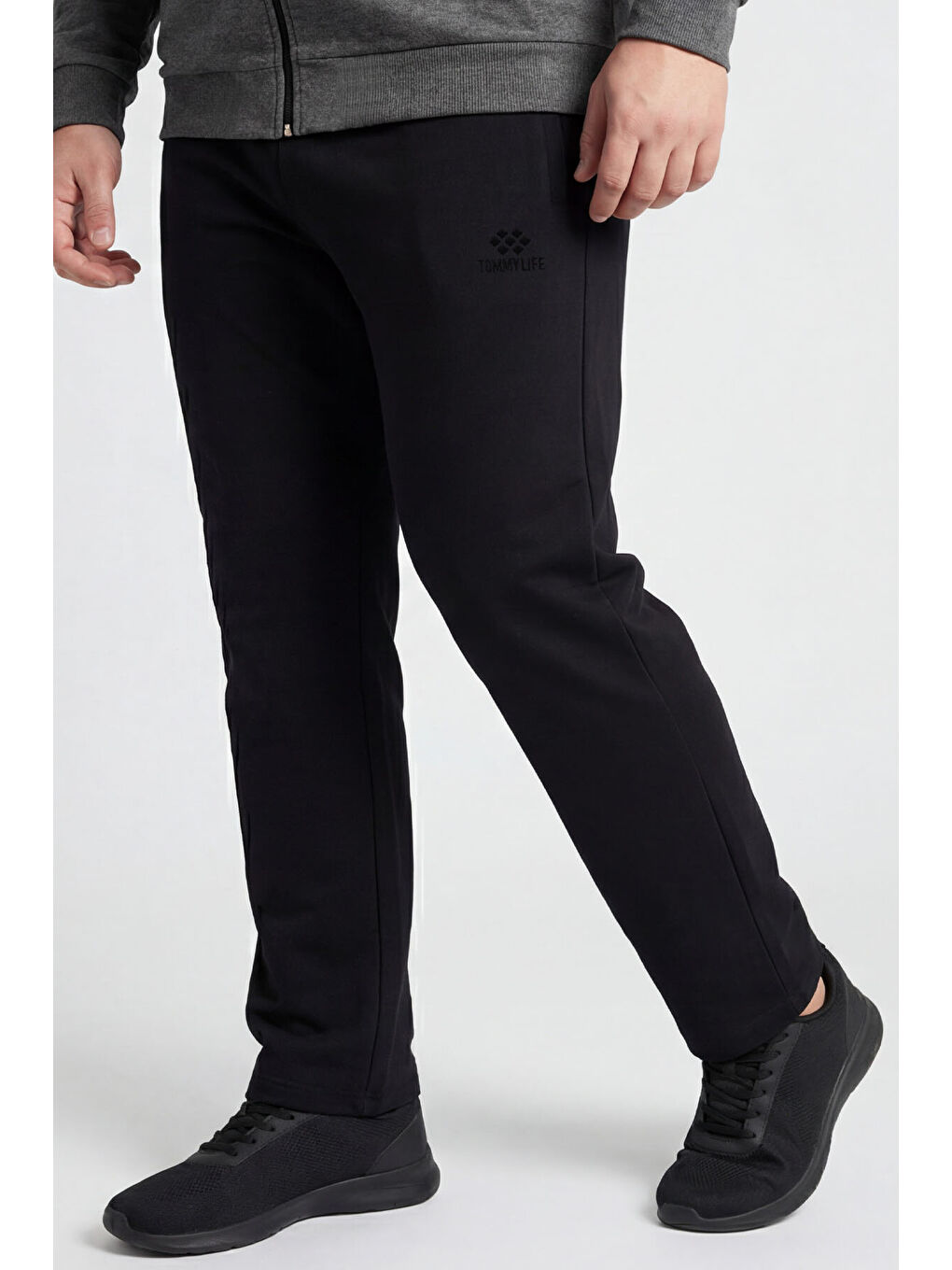 Antrasit Melanj - Siyah Dik Yaka Battal Büyük Beden Erkek Eşofman Takım - 85176-1