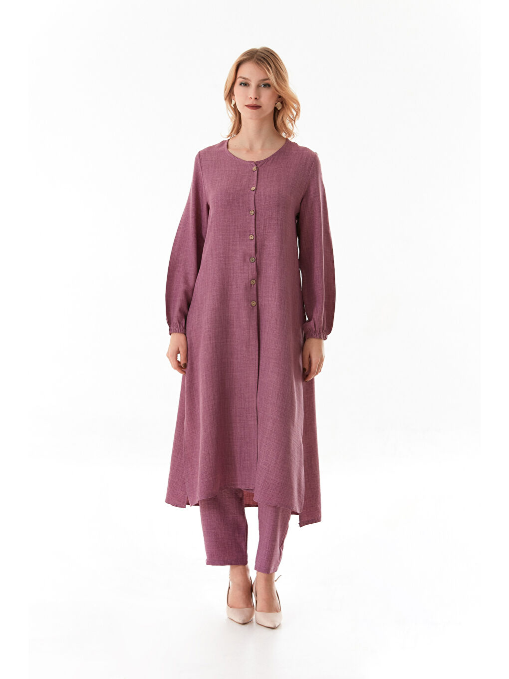 Pembe Fullamodest Basic Düğmeli Takım