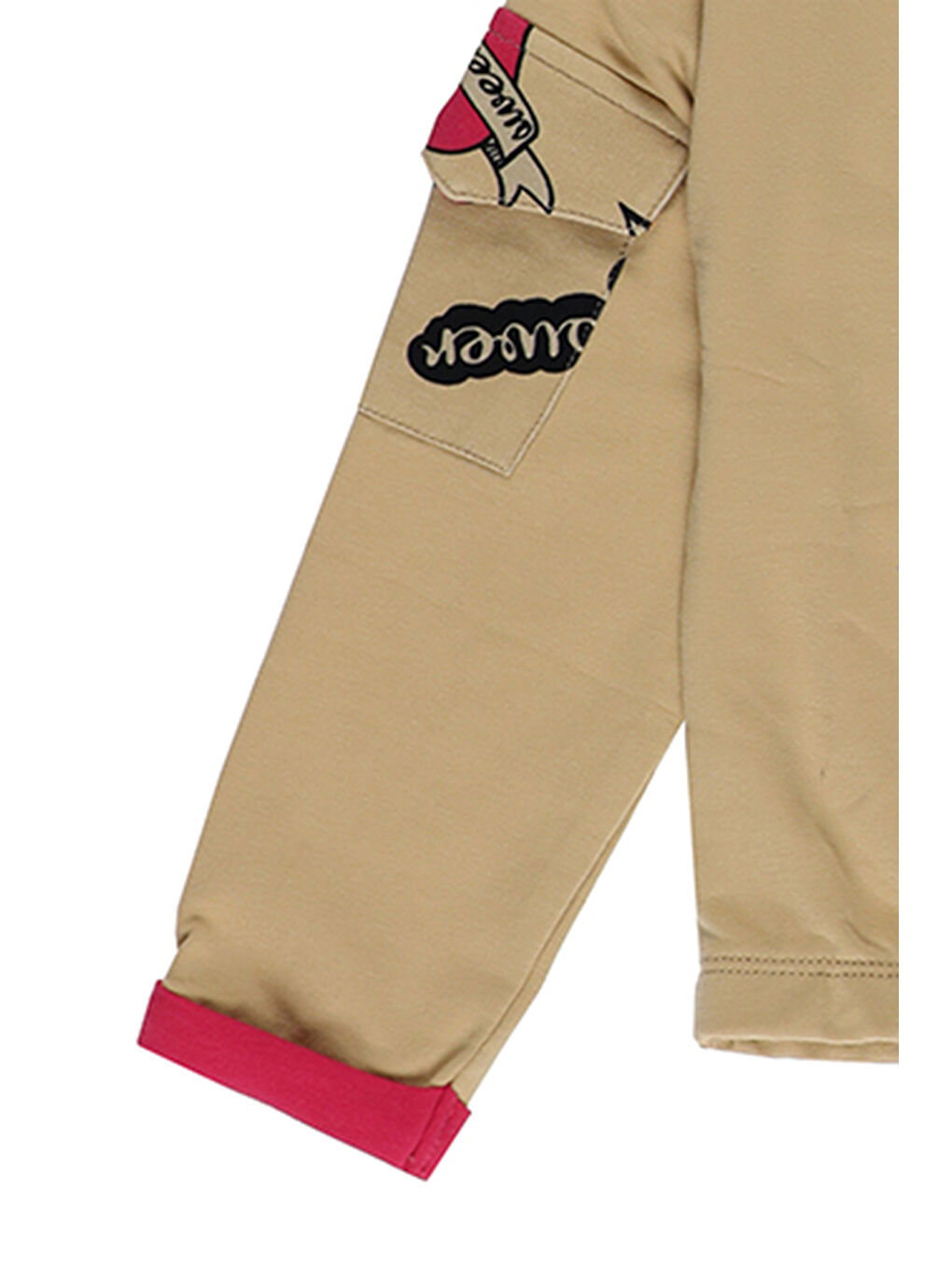 Kız Bebek Kolu Cep Detaylı Bej Sweatshirt-2