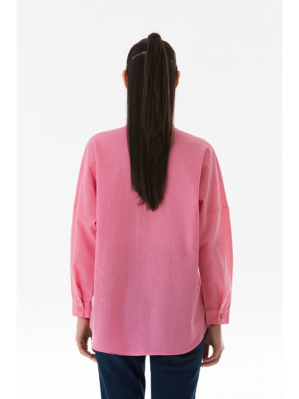 Pembe Basic Düğmeli Salaş Gömlek-4
