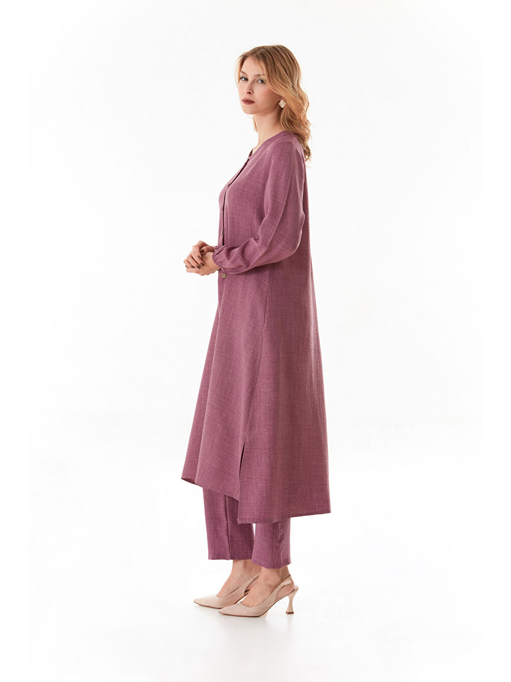 Pembe Fullamodest Basic Düğmeli Takım-2