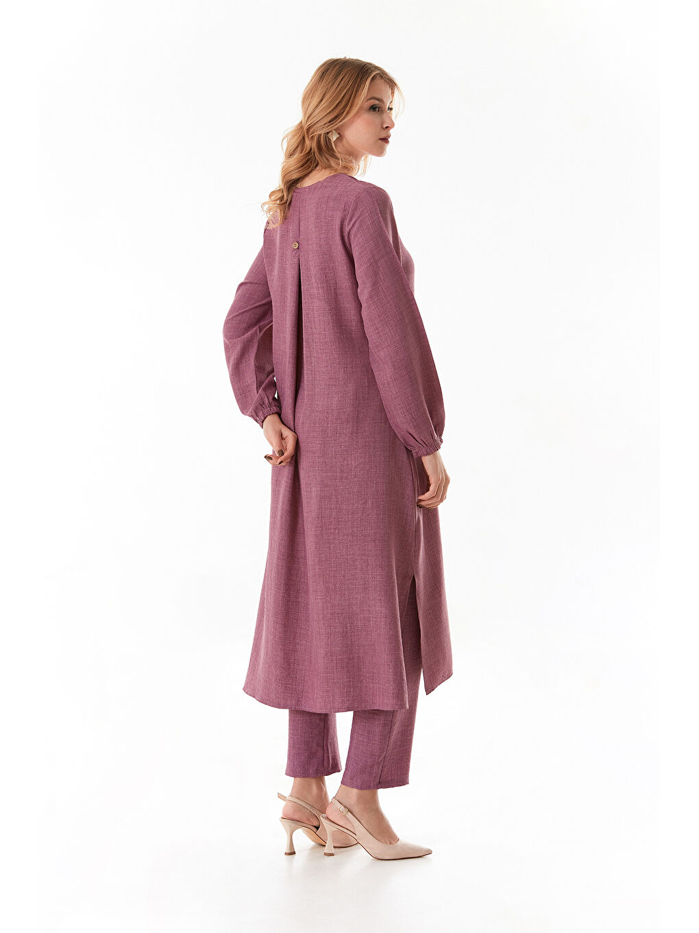 Pembe Fullamodest Basic Düğmeli Takım-4