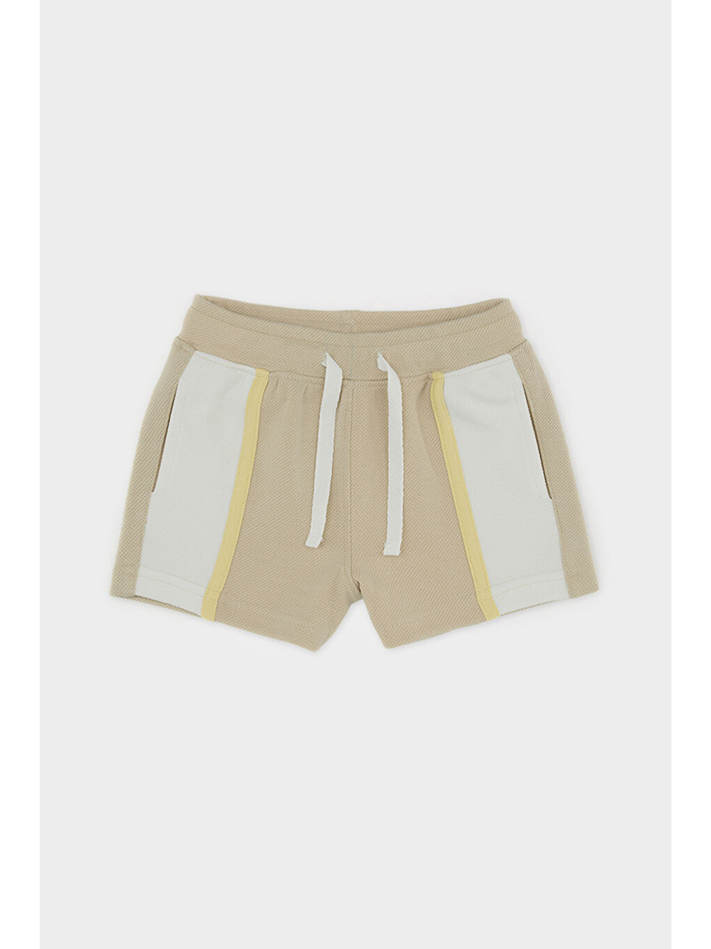 Kız Bebek Beli Bağcıklı Biyeli Örme Bej Şort