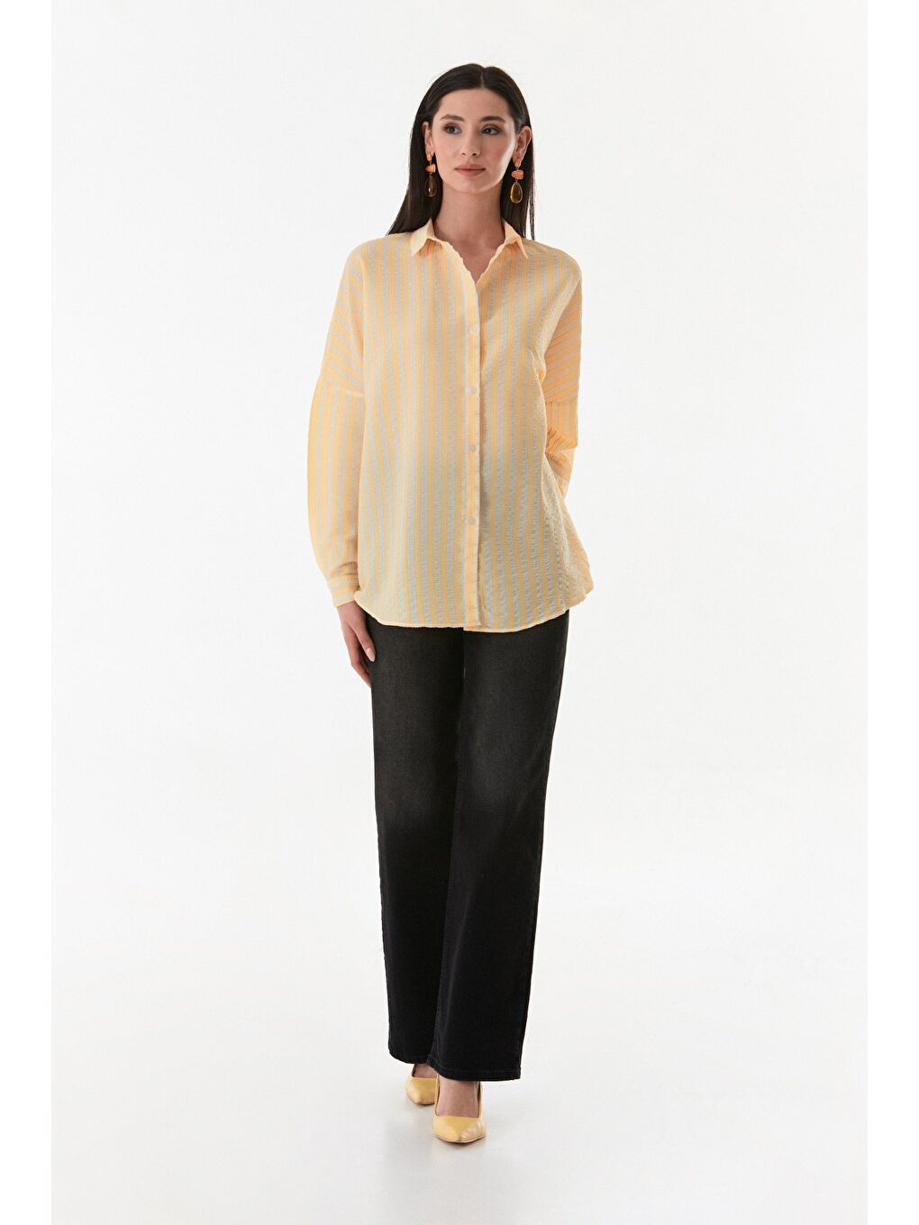 Sarı Çizgili Düğmeli Gömlek-4
