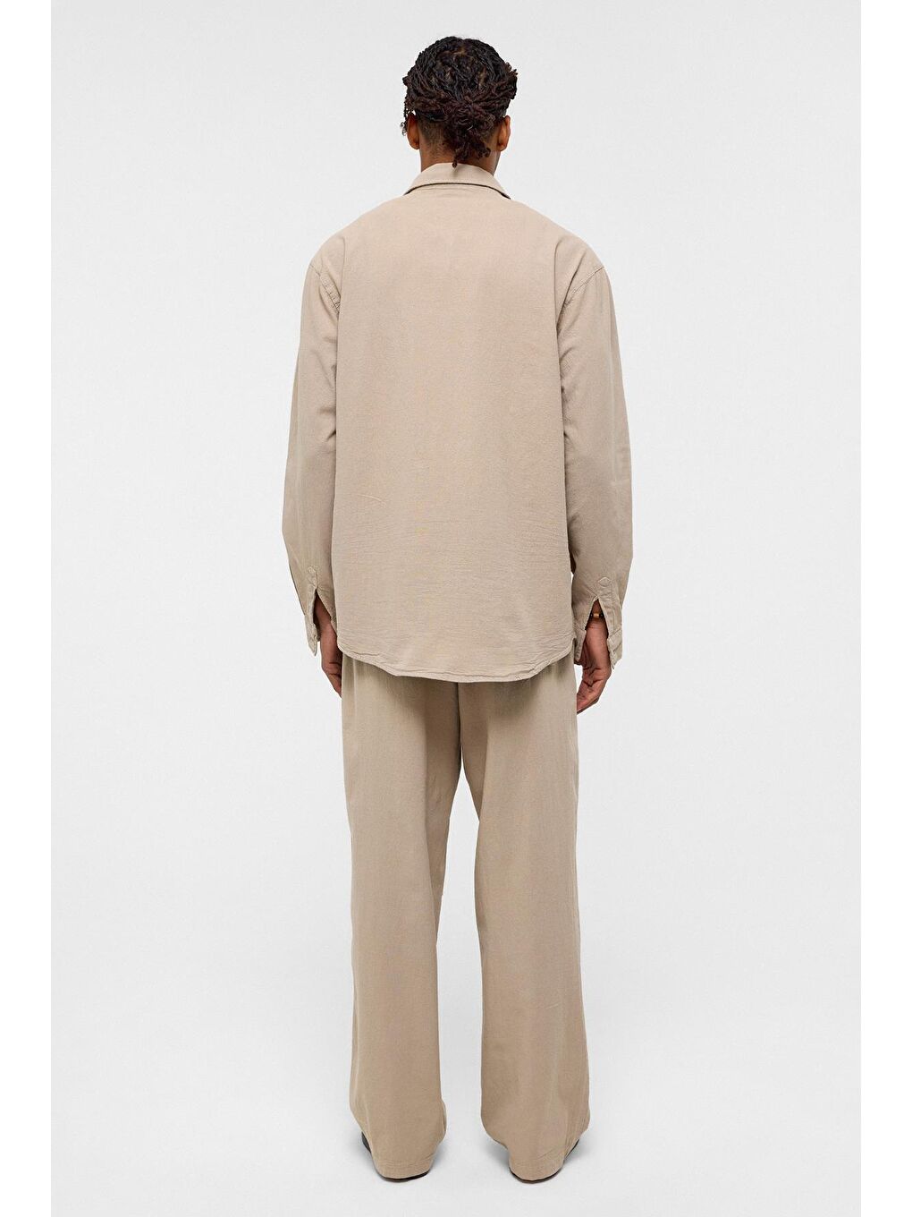 Basic Oversize Keten Takım Bej-3