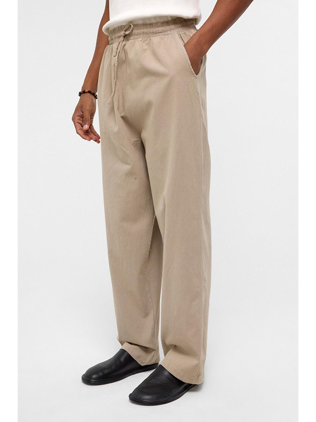 Basic Oversize Keten Takım Bej-4