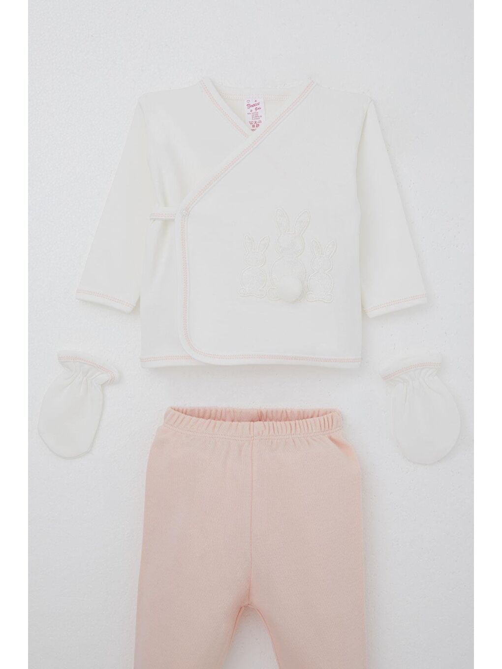 Kız Bebek Hastane Çıkışı 5 Li Ponponlu Tavşancık Nakışlı Ekru (0-3 Ay)-2