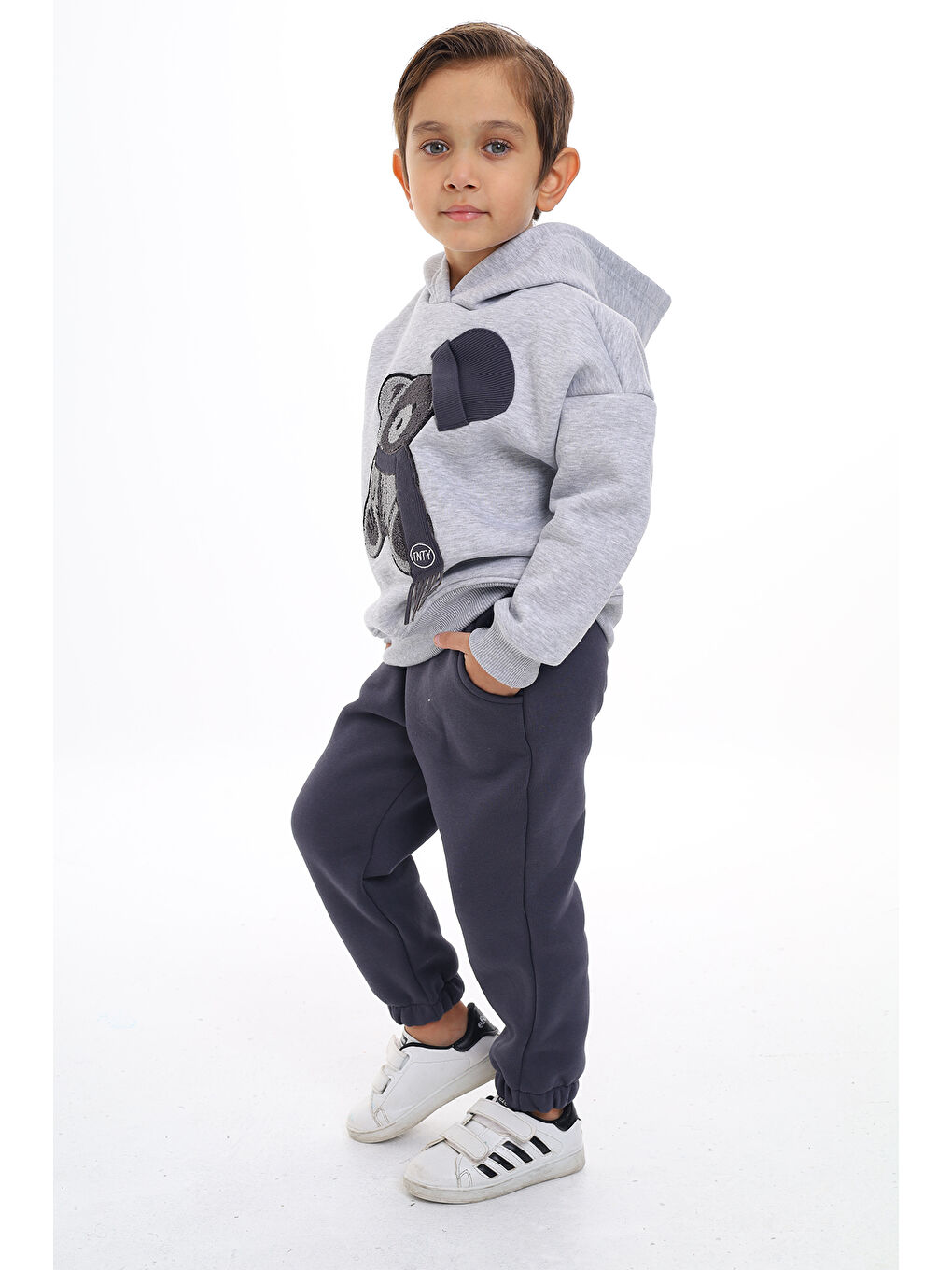 Gri Erkek Çocuk Nakışlı Eşofman Takım-4