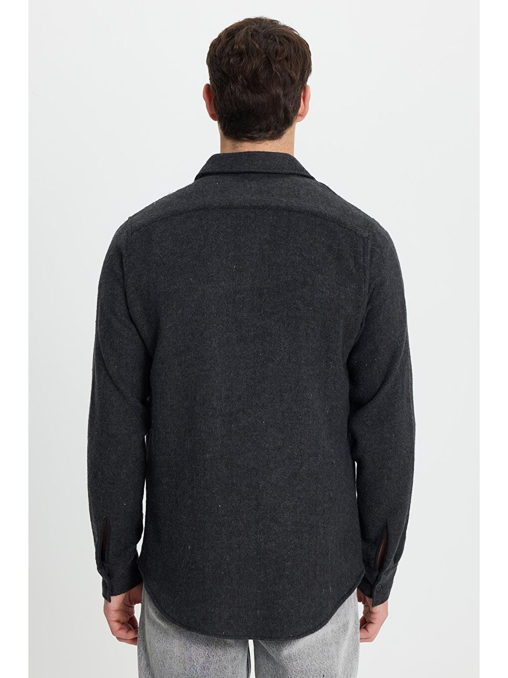 Erkek Slim Fit Dar Kesim  Armürlü Oduncu Cepli Spor Yaka Siyah Gömlek-6