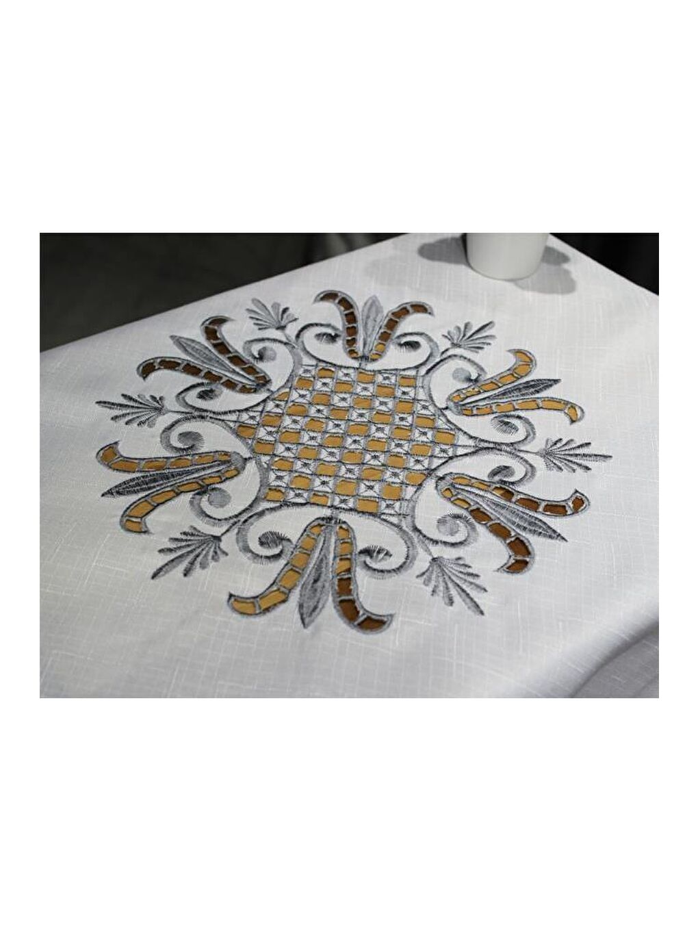 Karışık Lale Nakışlı Fiskos Krem Gri 100x100 Cm-5