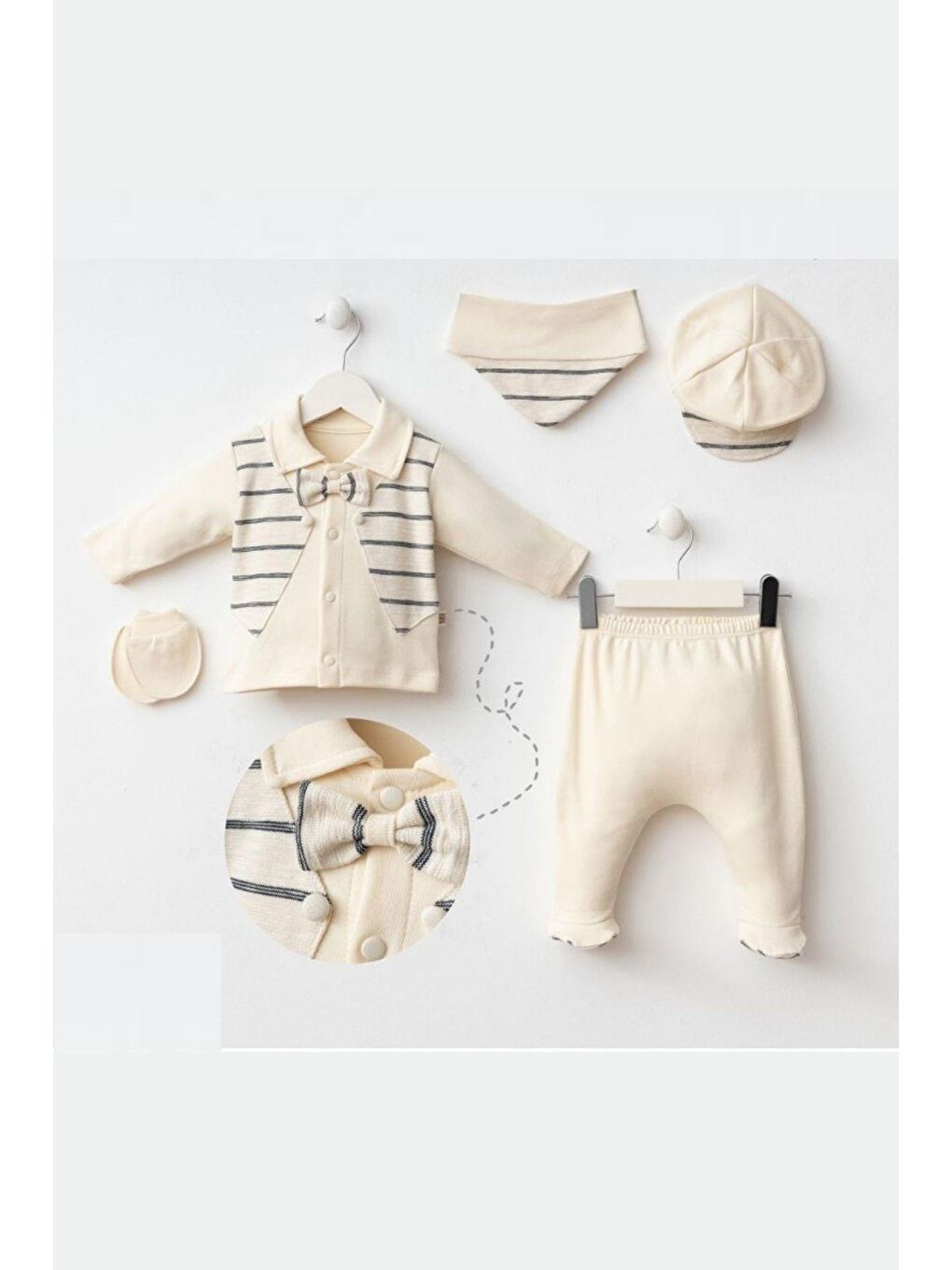 Ekru Erkek Bebek Smokin Detaylı Hastane Çıkışı Set