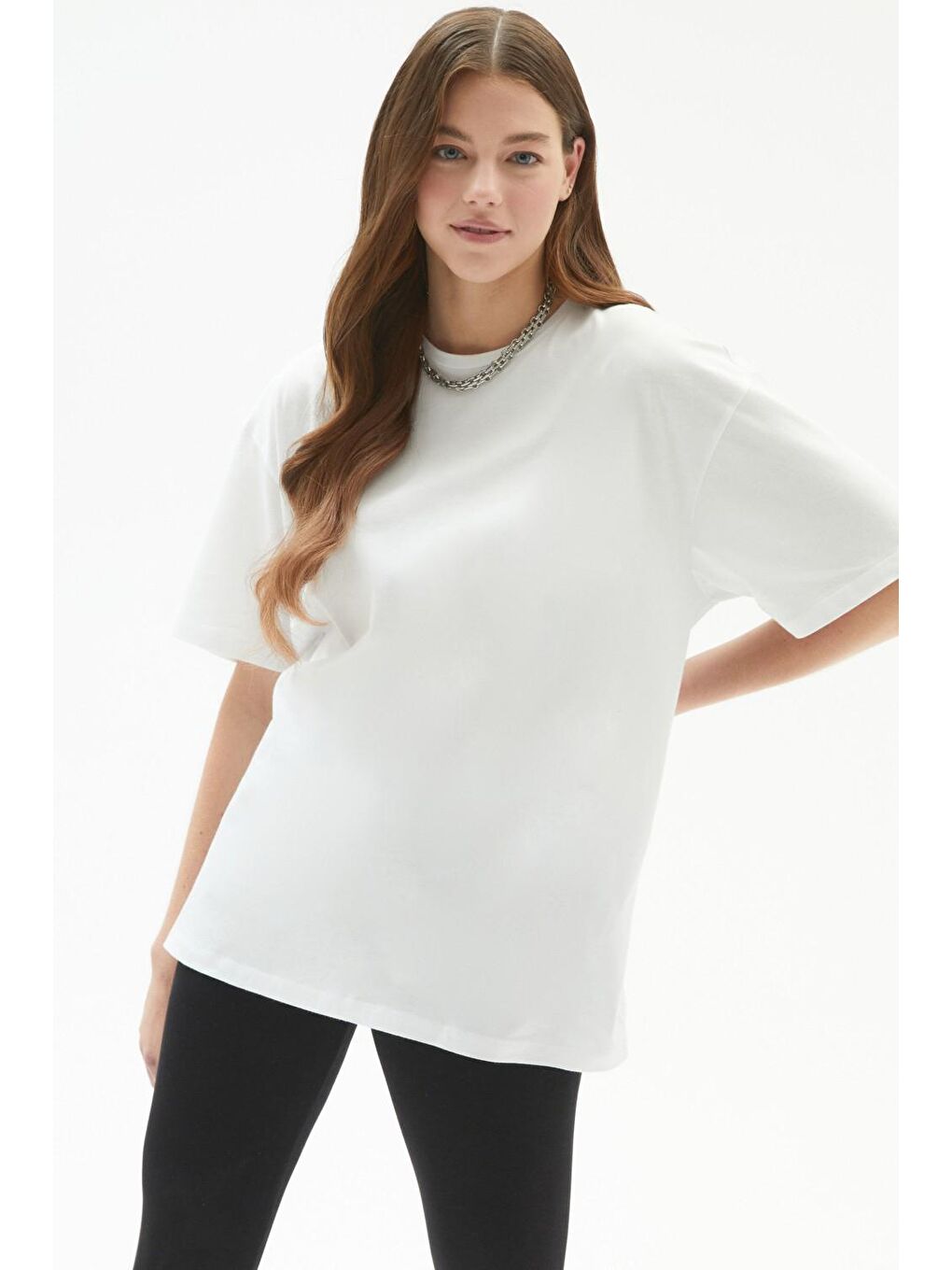 June Beyaz Oversize %100 Pamuk T-Shirt