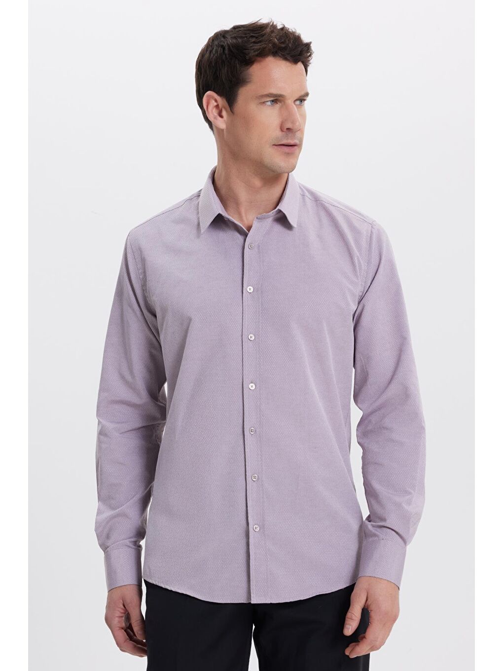 Pembe Modern Slim Fit Uzun Kollu Pamuklu Kolay Ütü Armürlü Gül Kurusu Erkek Gömlek