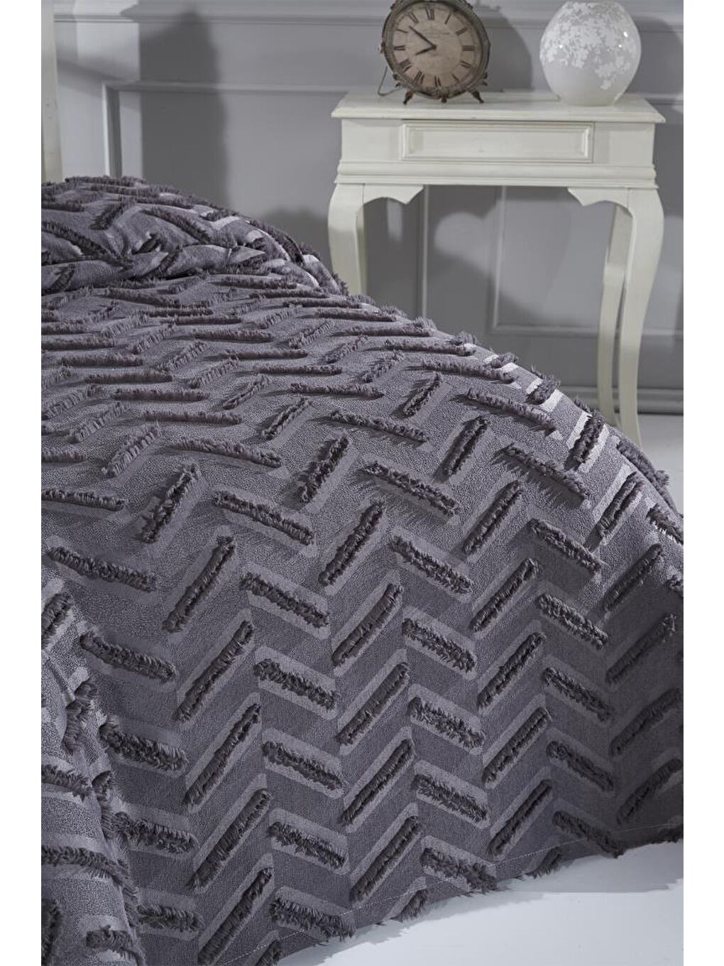 Zigra 2 Parça Tek Kişilik Pike Takımı Antrasit-4