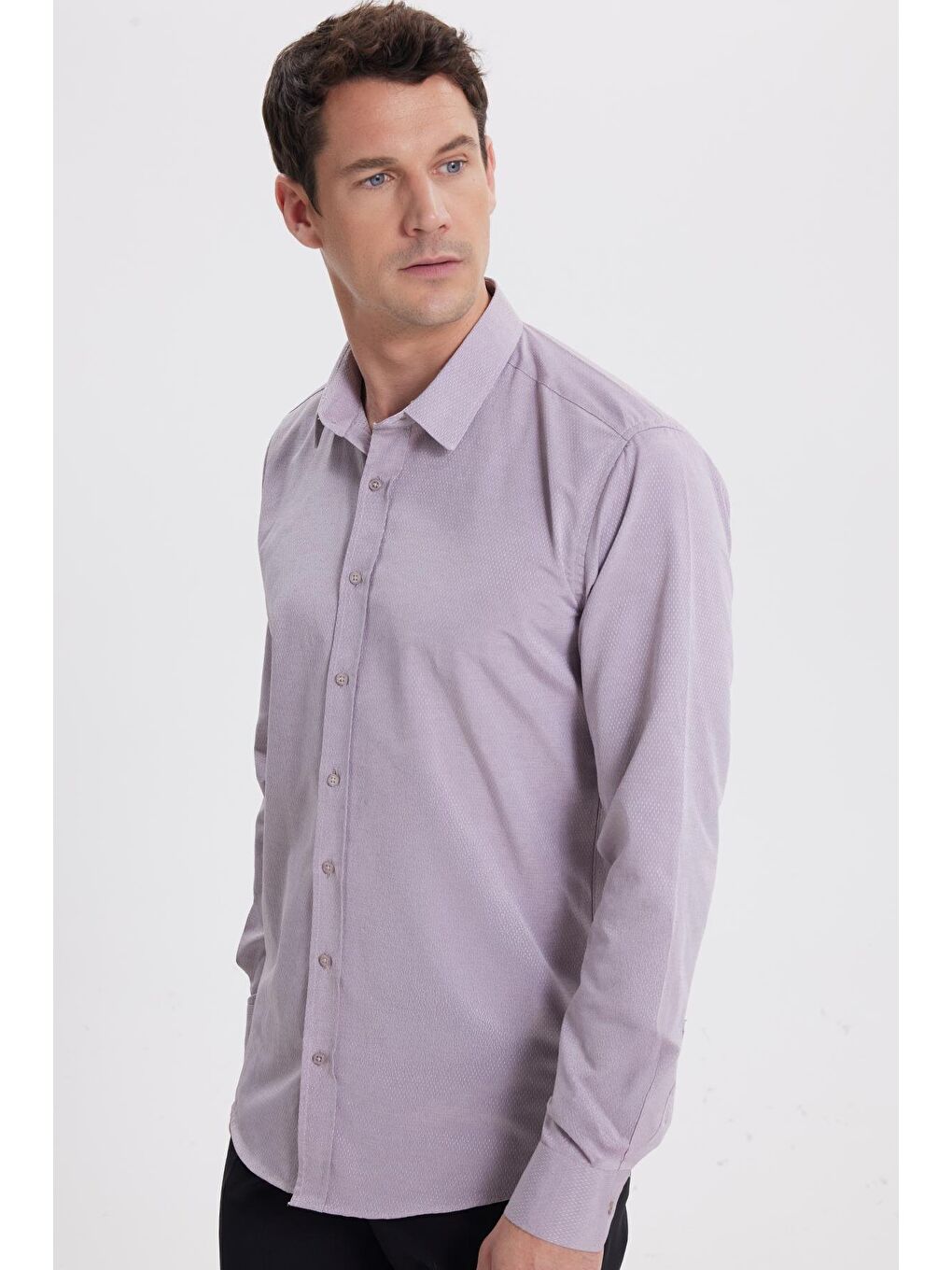 Pembe Modern Slim Fit Uzun Kollu Pamuklu Kolay Ütü Armürlü Gül Kurusu Erkek Gömlek-1