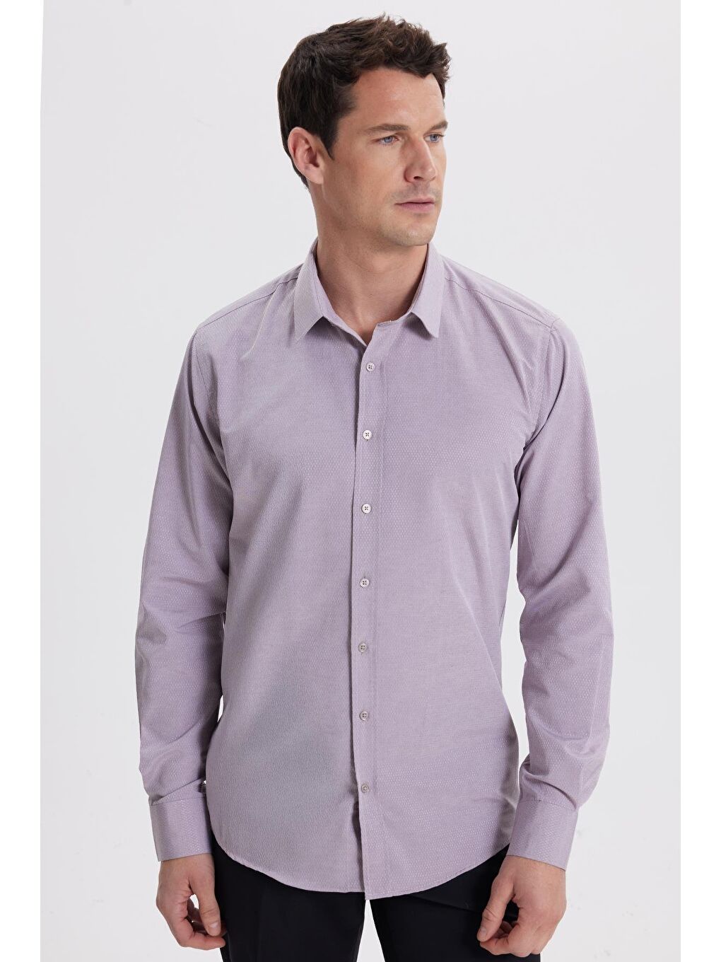 Pembe Modern Slim Fit Uzun Kollu Pamuklu Kolay Ütü Armürlü Gül Kurusu Erkek Gömlek-4