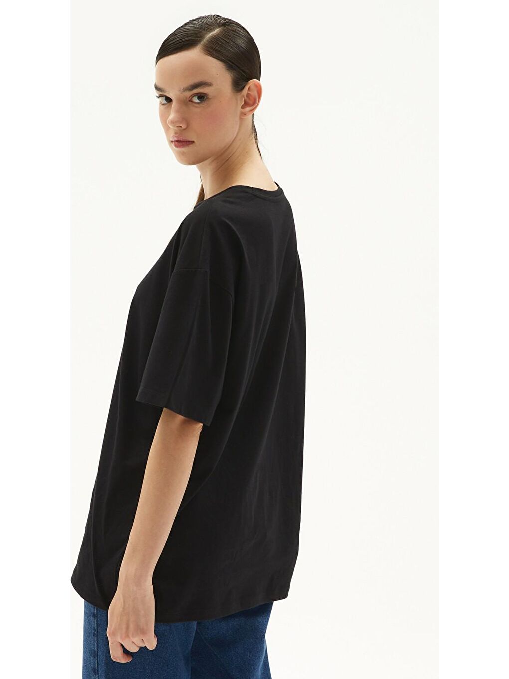 June Siyah Oversize %100 Pamuk T-Shirt - 1