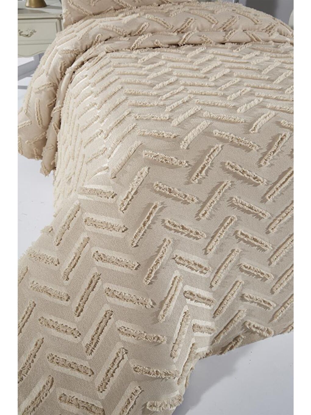 Zigra 2 Parça Tek Kişilik Pike Takımı Bej-2