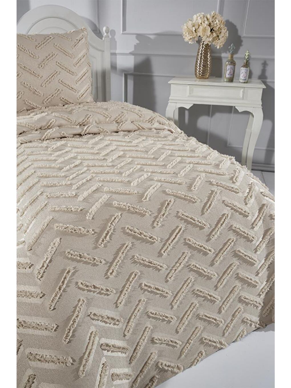 Zigra 2 Parça Tek Kişilik Pike Takımı Bej-3