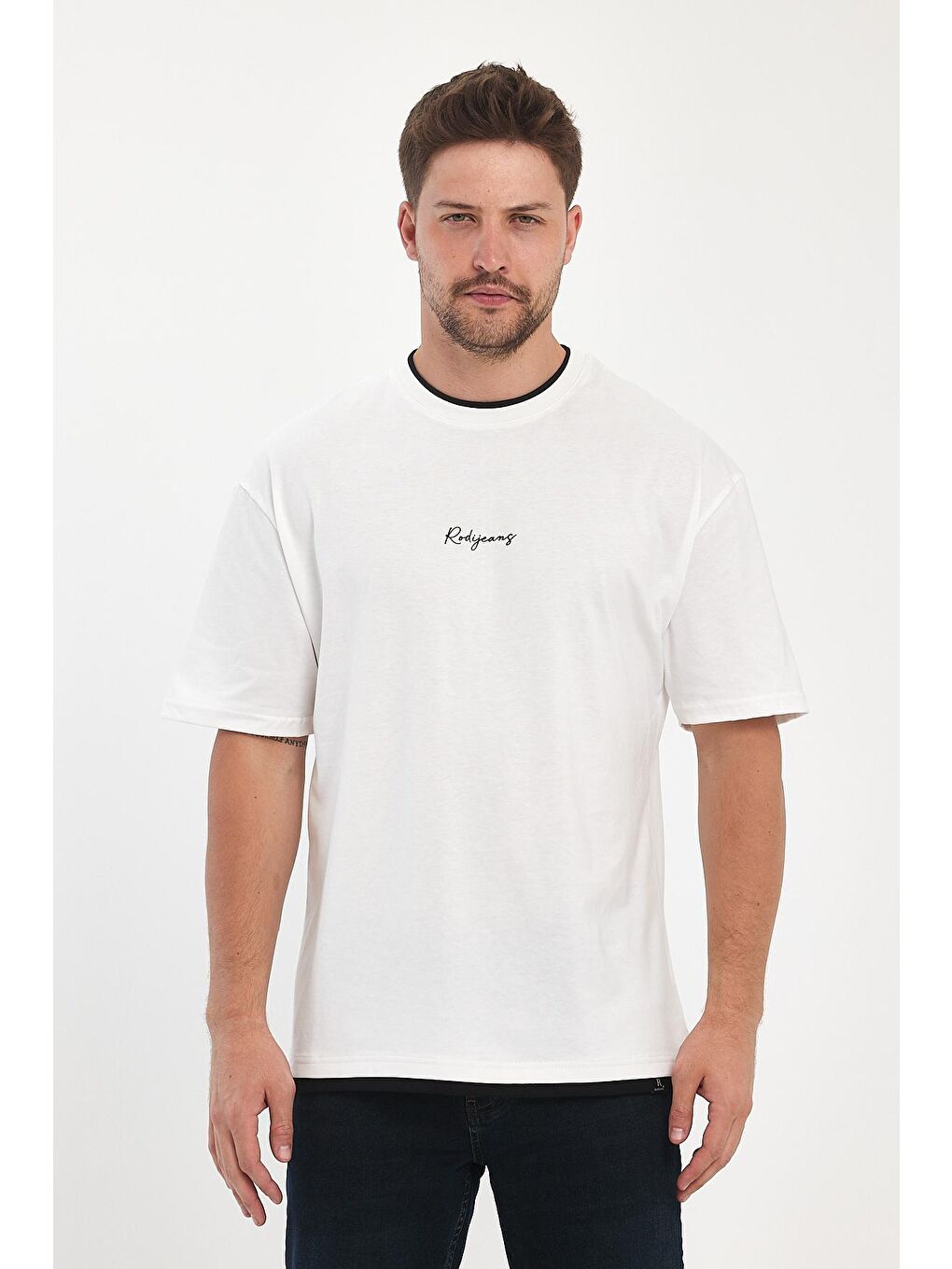 Beyaz Önü Yazılı Bisiklet Yaka Erkek Tişört 002904