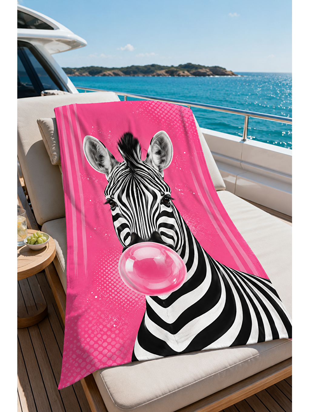 Beyaz Pembe Zebra Sakız Desenli 70x150 Plaj Havlusu-2