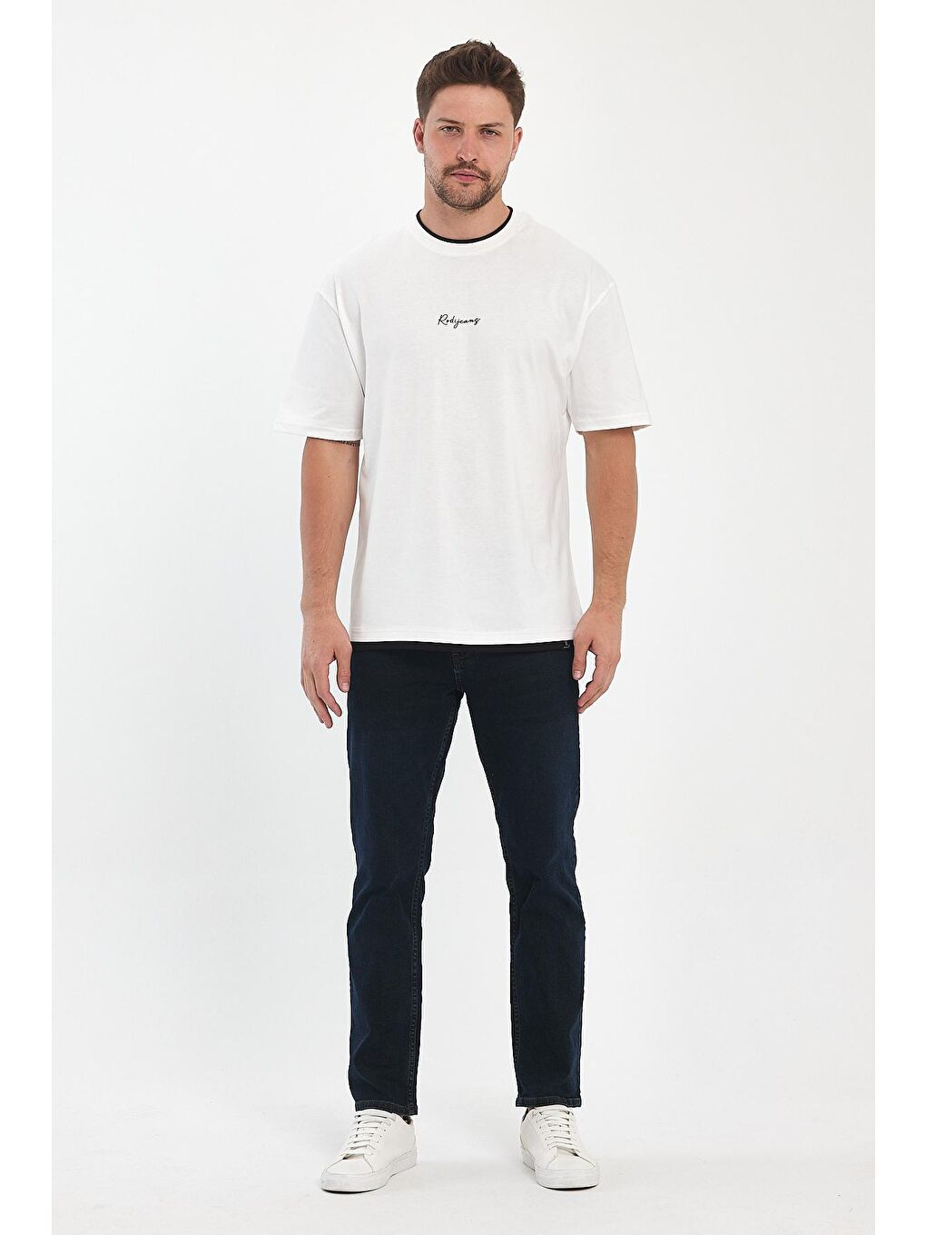 Beyaz Önü Yazılı Bisiklet Yaka Erkek Tişört 002904-1