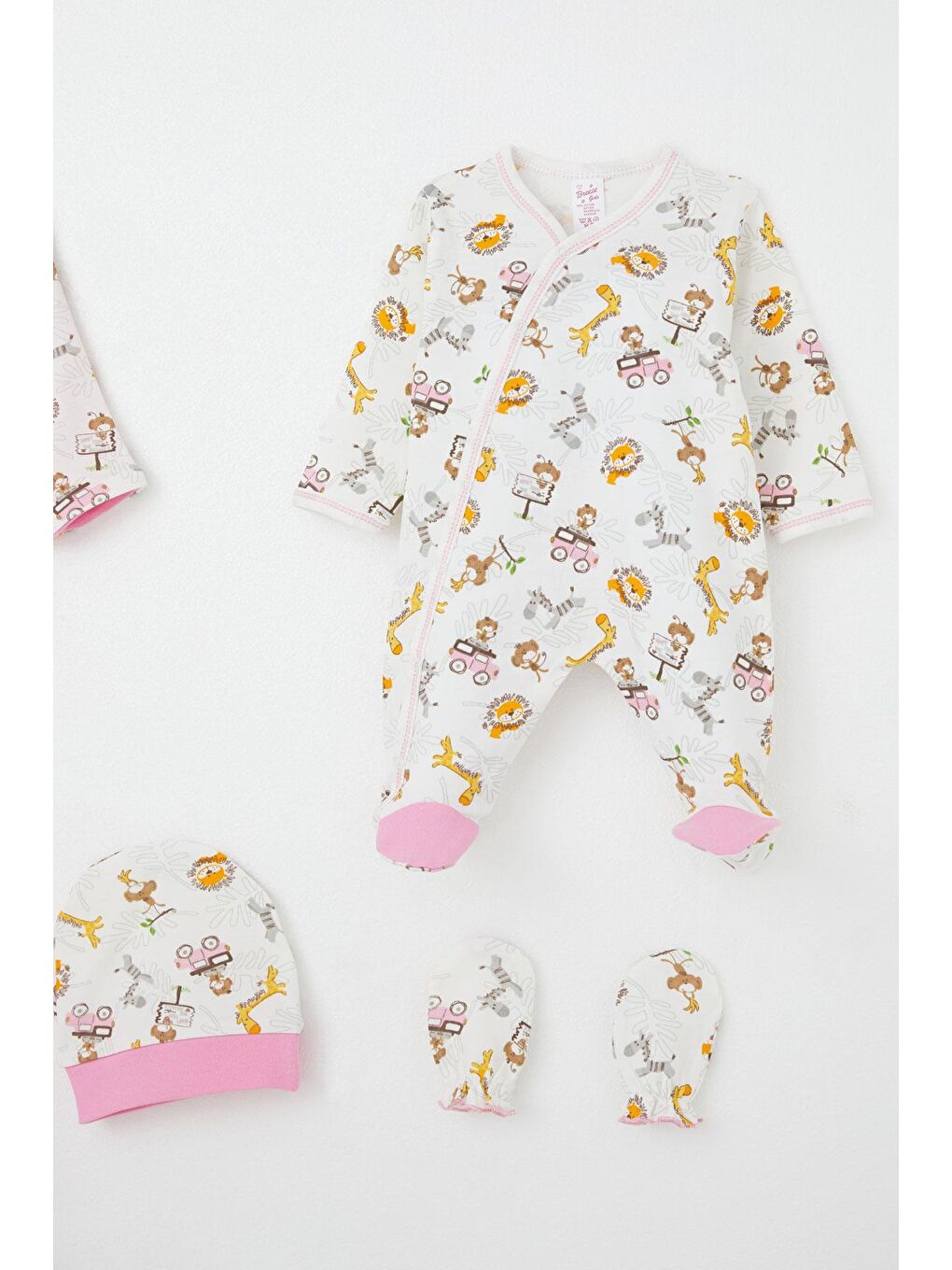 Kız Bebek Hastane Çıkışı 8 Li Safari Macerası Sevimli Hayvancıklar Desenli Ekru (0-3 Ay)-3