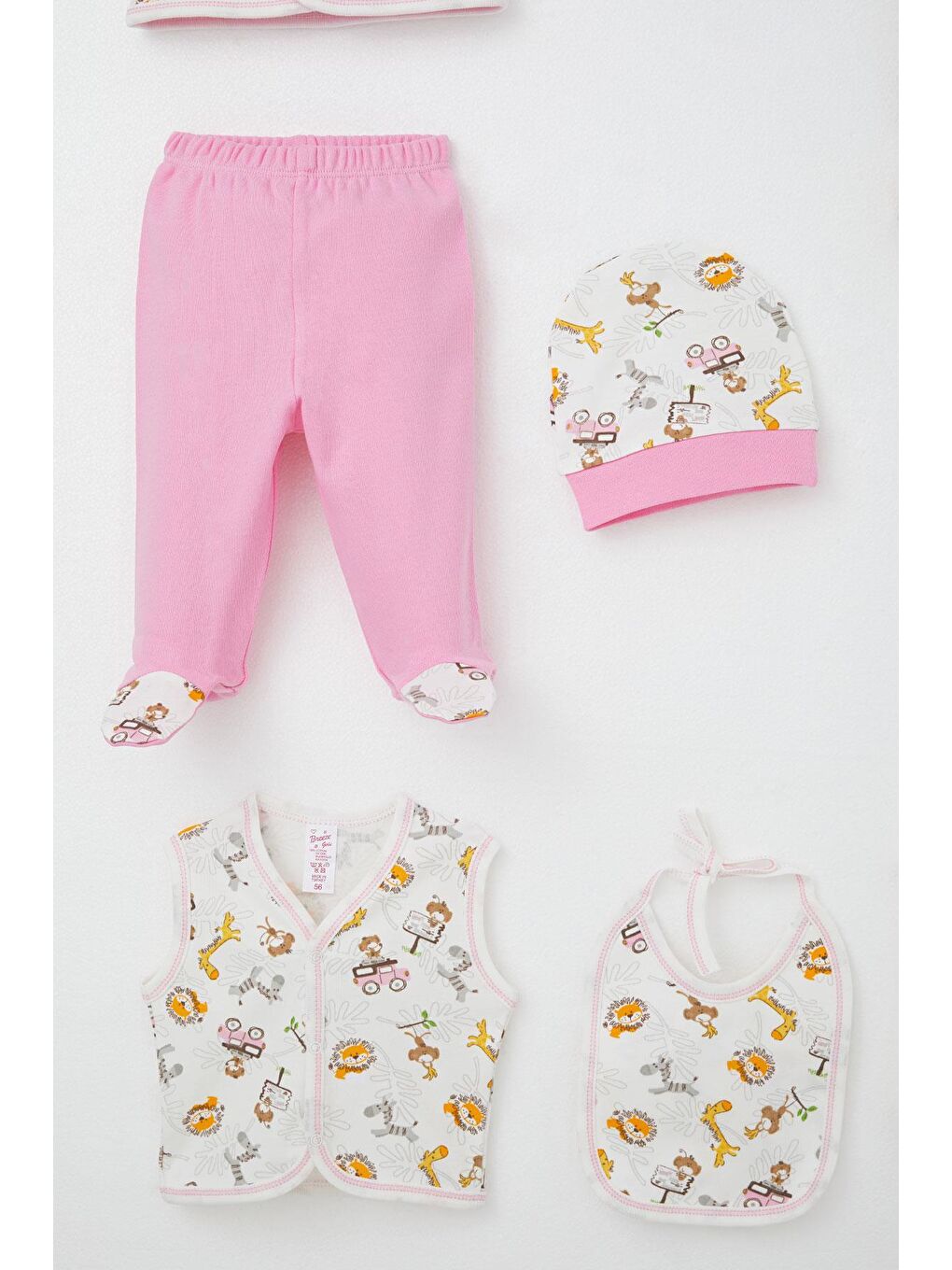 Kız Bebek Hastane Çıkışı 8 Li Safari Macerası Sevimli Hayvancıklar Desenli Ekru (0-3 Ay)-4