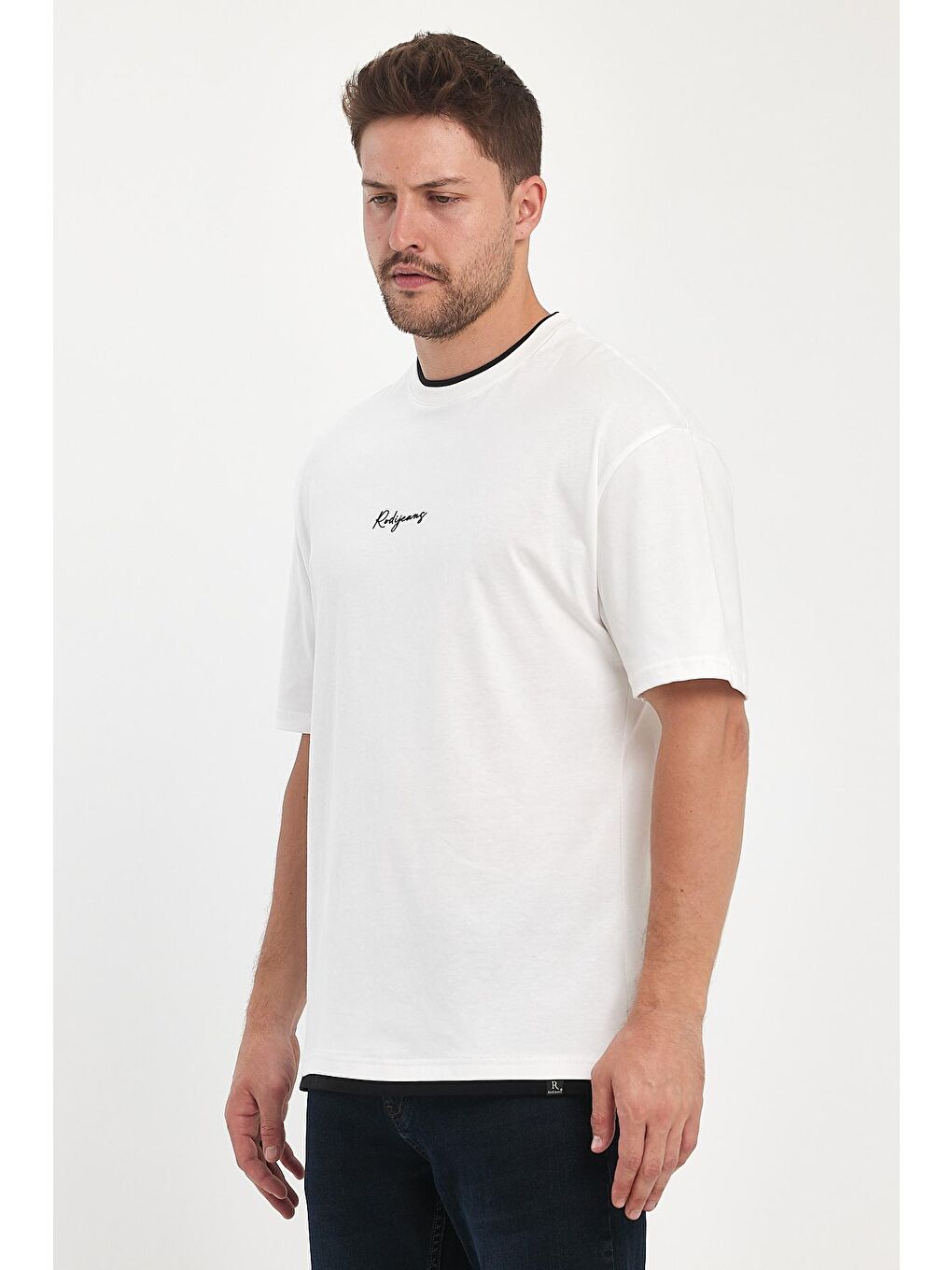 Beyaz Önü Yazılı Bisiklet Yaka Erkek Tişört 002904-4