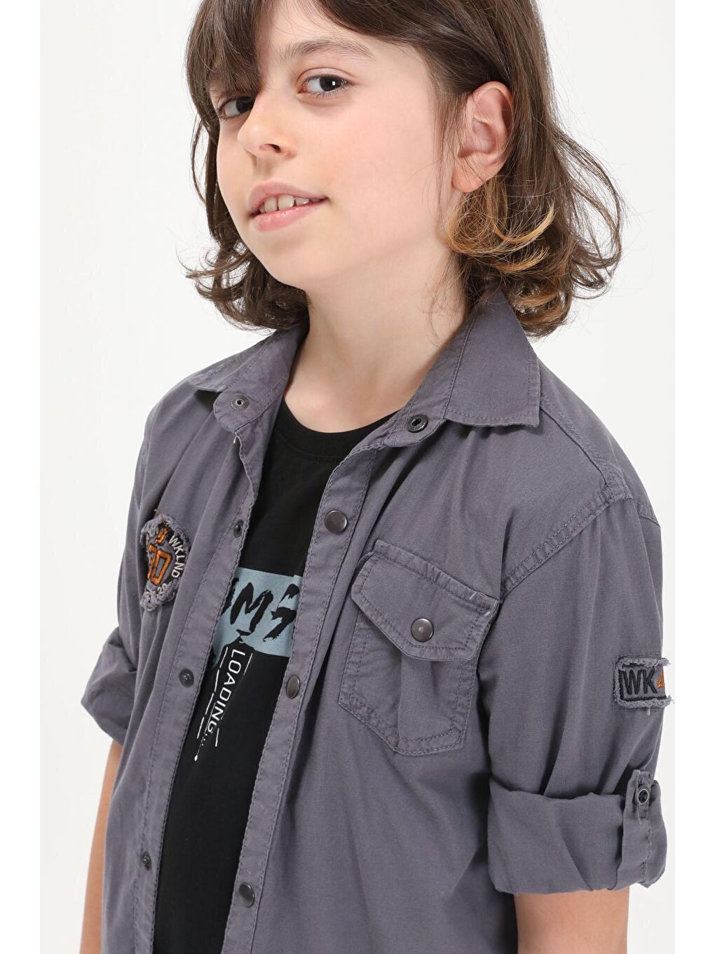 Gri Armalı Yazı Baskılı Tişörtlü Gömlek 16152-1