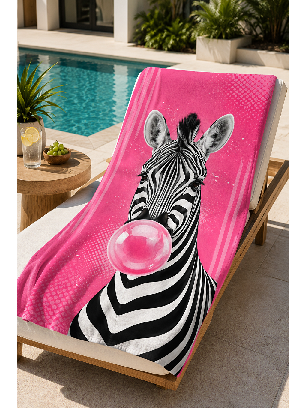 Beyaz Pembe Zebra Sakız Desenli 70x150 Plaj Havlusu-4