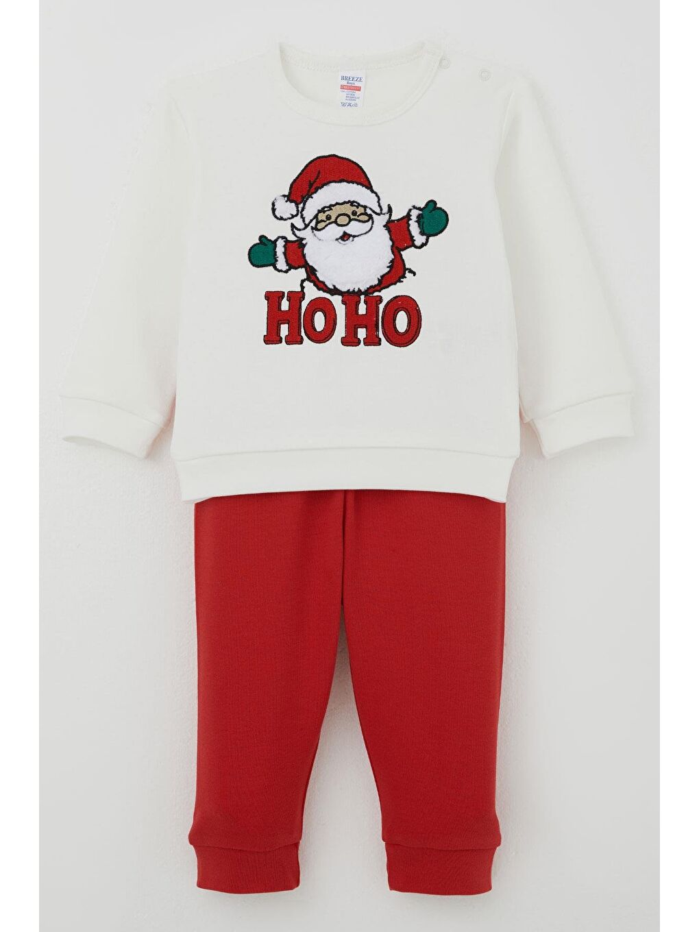 Erkek Bebek Pijama Takımı Omuzdan Patlı Pelüş Sakallı Hoho Ekru (4 Ay-1 Yaş)