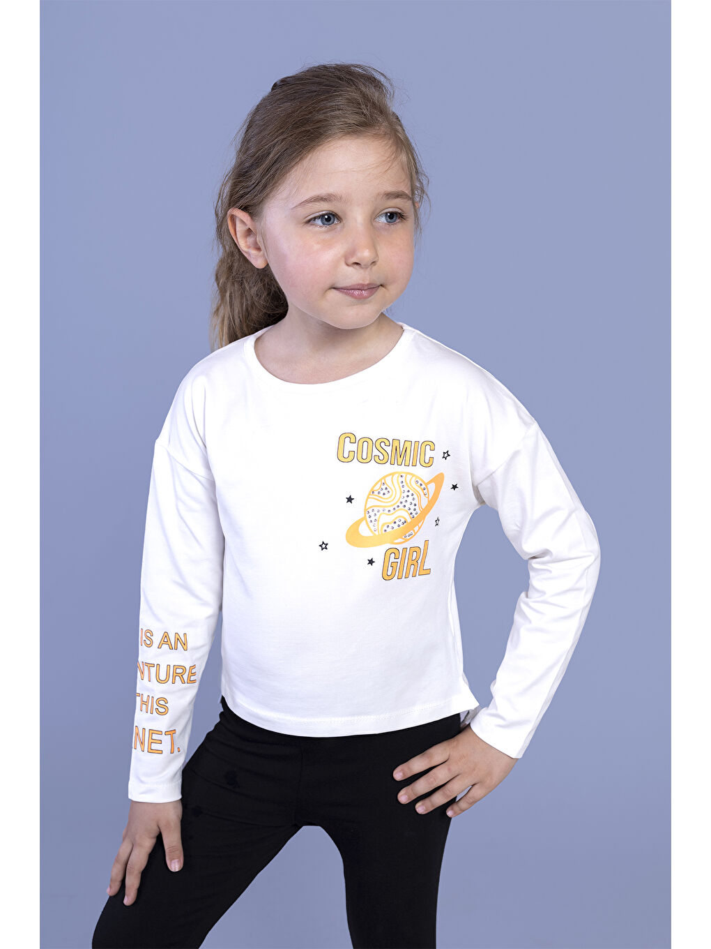 Ekru Kız Çocuk Baskılı Tişört-1