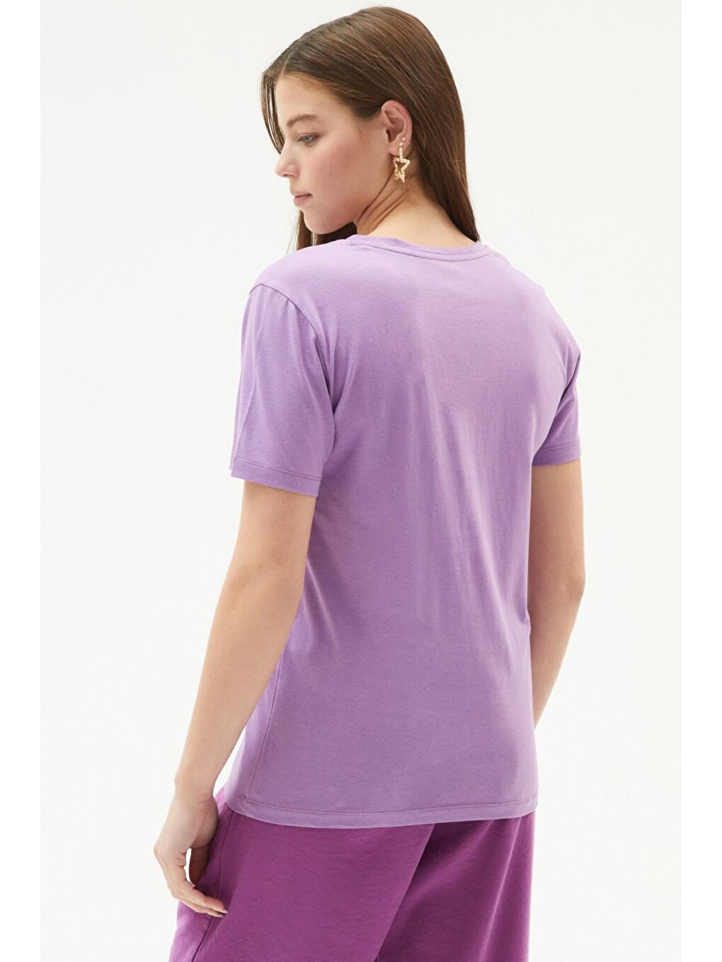 June Mor Bisiklet Yaka %100 Pamuk Basic T-Shirt - 4