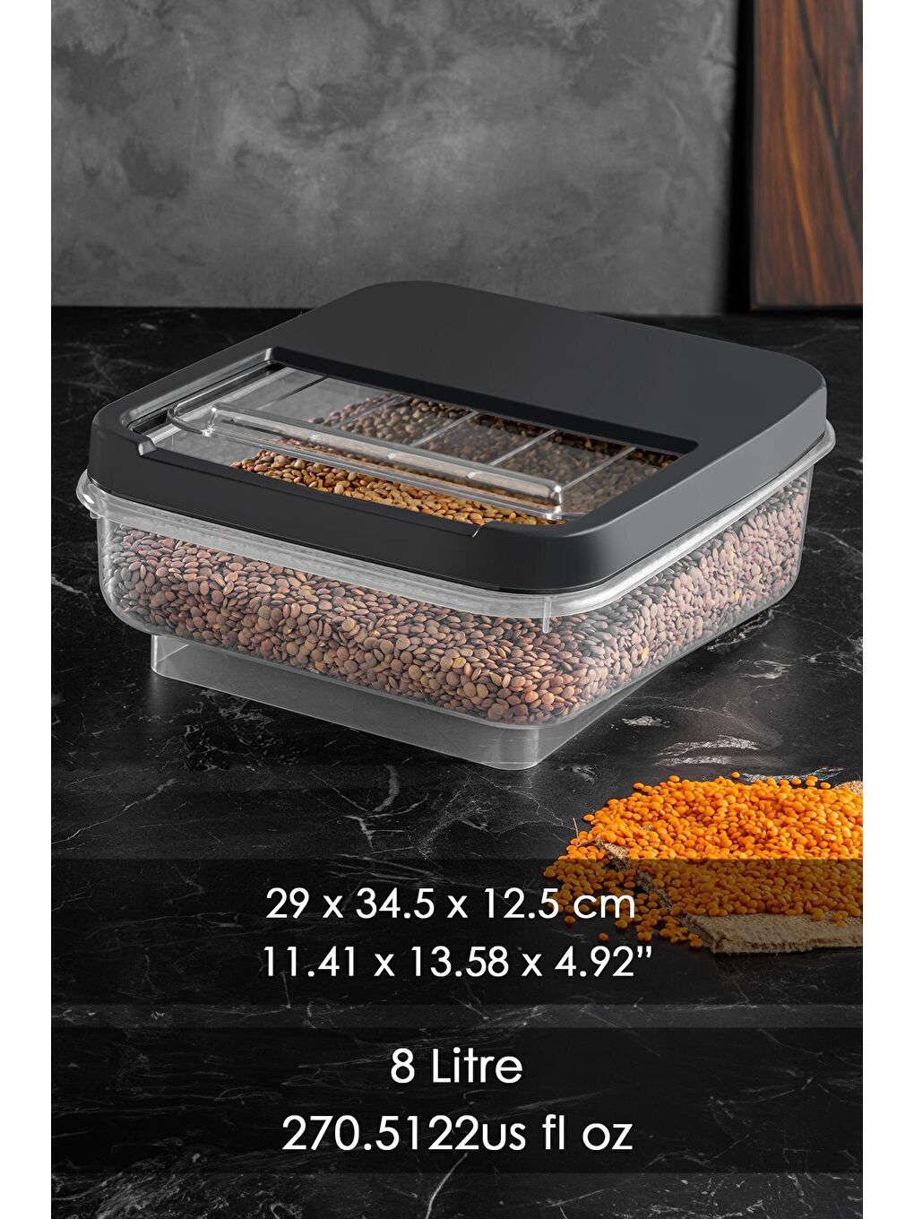 Antrasit 2'li 8 lt - Multibox Kayar Kapaklı Erzak Saklama Kabı Ç-2